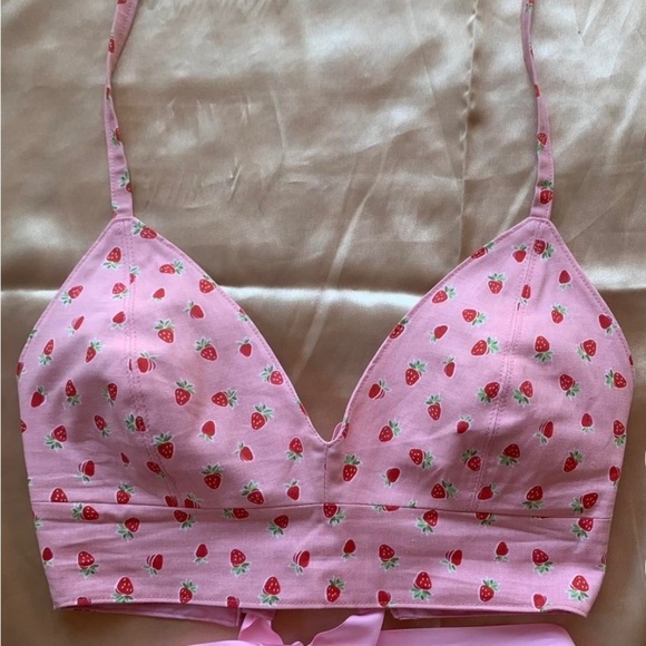 Handmade Strawberry Lace Up Bralette Corset  Top‎ - Picture 1 of 4